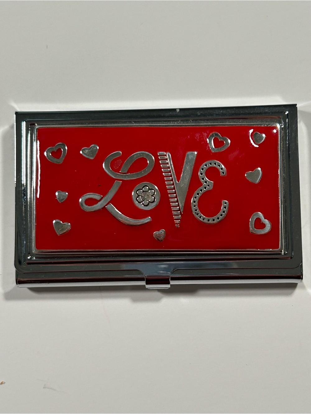 Brighton Red Love Business Card CC Holder - Silver Metal Accents EUC Accessory